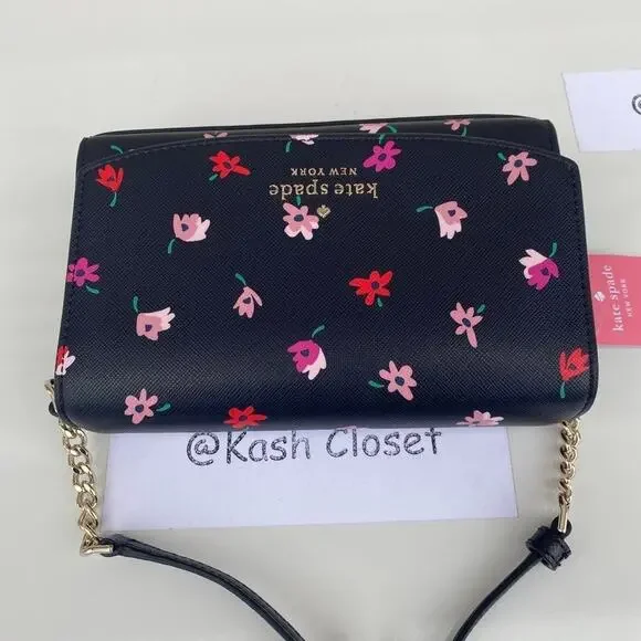 Kate Spade Crossbody Ditsy Buds Small Flap purse Black multi - Picture 5 of 9